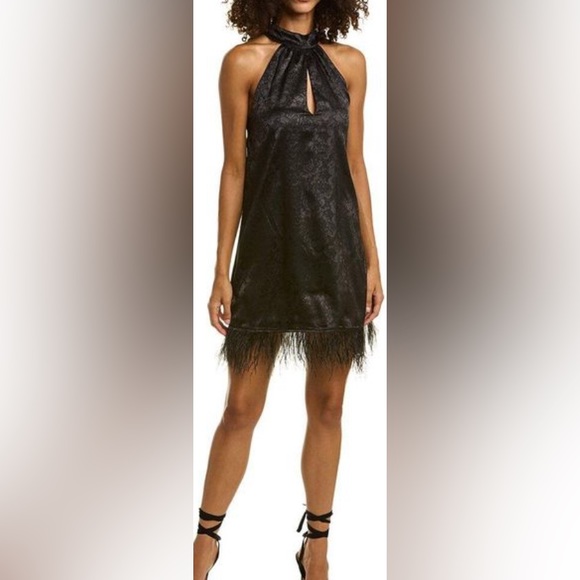 New WAYF Women’s Black lil halter dress feathered hem, Size M - Picture 1 of 8